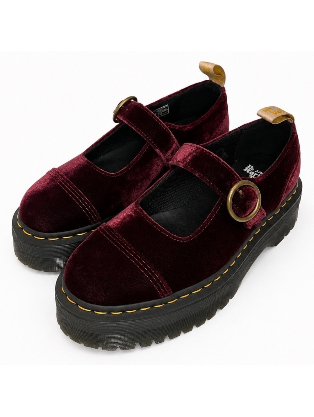Dr. Martens Addina Mary Jane Platform Burgundy Velvet Vegan US 8 - Picture 2 of 6